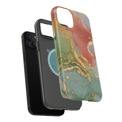 Emerald Orange Marble MagSafe Case - Green Marble with Luxe Gold Swirls for iPhone - BOGO Cases