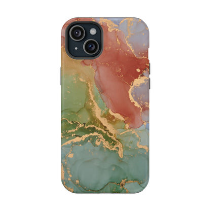 Emerald Orange Marble MagSafe Case - Green Marble with Luxe Gold Swirls for iPhone - BOGO Cases