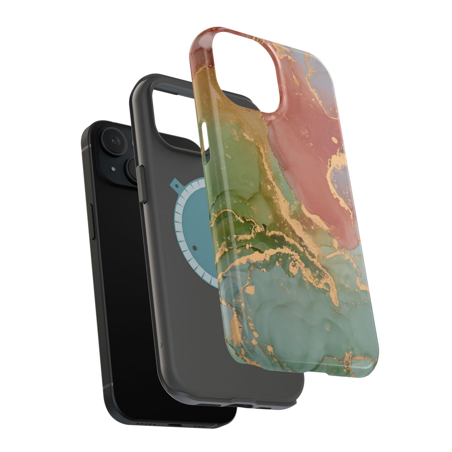 Emerald Orange Marble MagSafe Case - Green Marble with Luxe Gold Swirls for iPhone - BOGO Cases