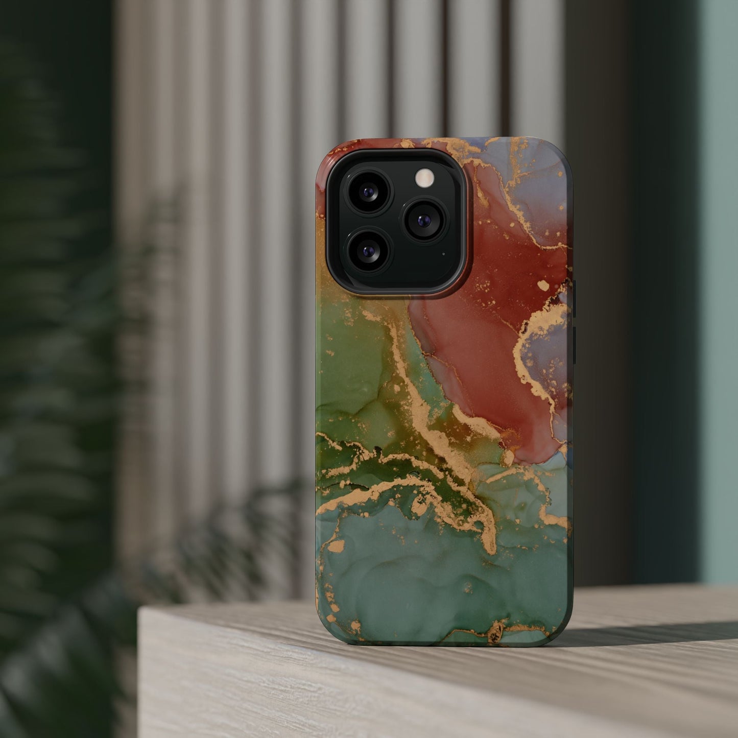Emerald Orange Marble MagSafe Case - Green Marble with Luxe Gold Swirls for iPhone - BOGO Cases