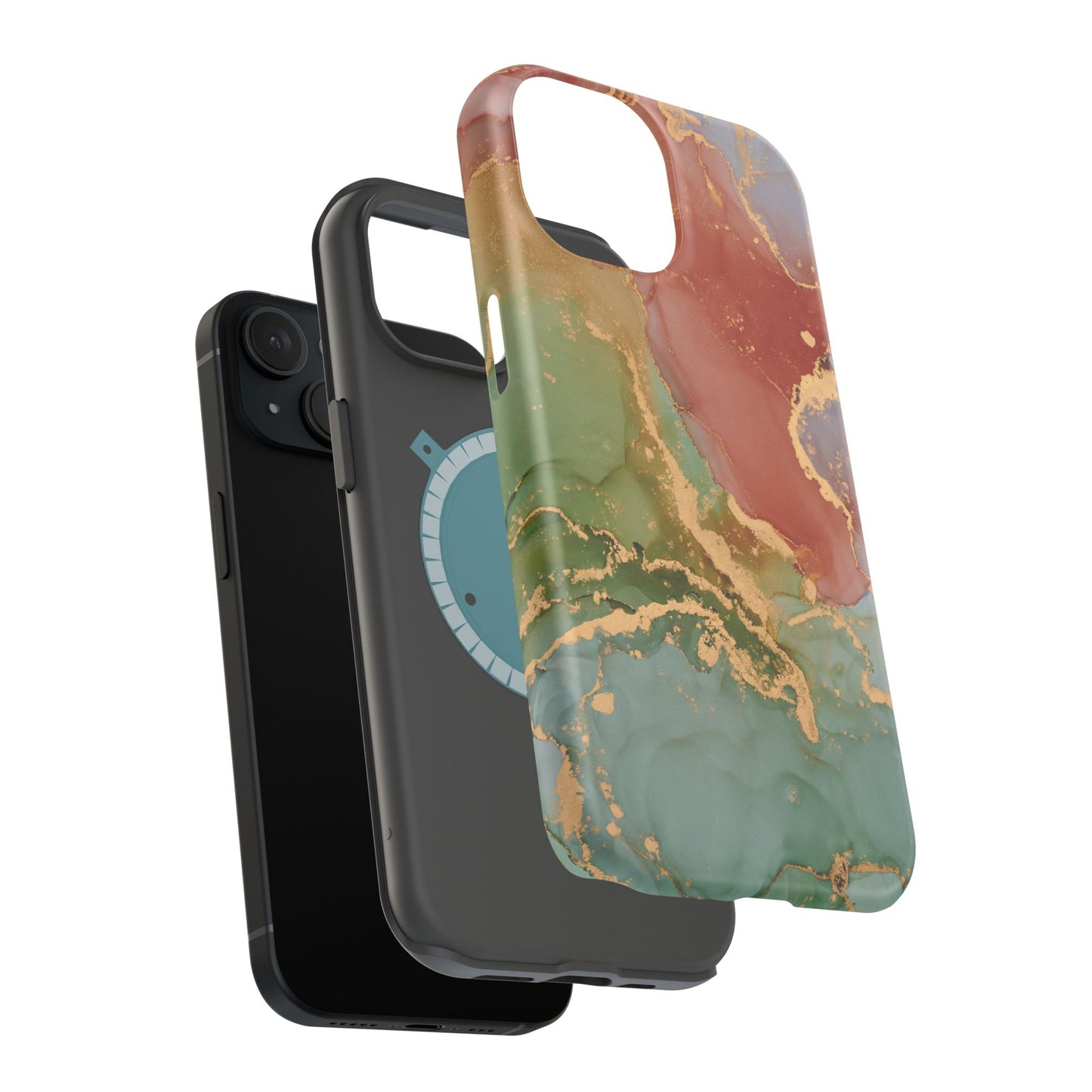 Emerald Orange Marble MagSafe Case - Green Marble with Luxe Gold Swirls for iPhone - BOGO Cases