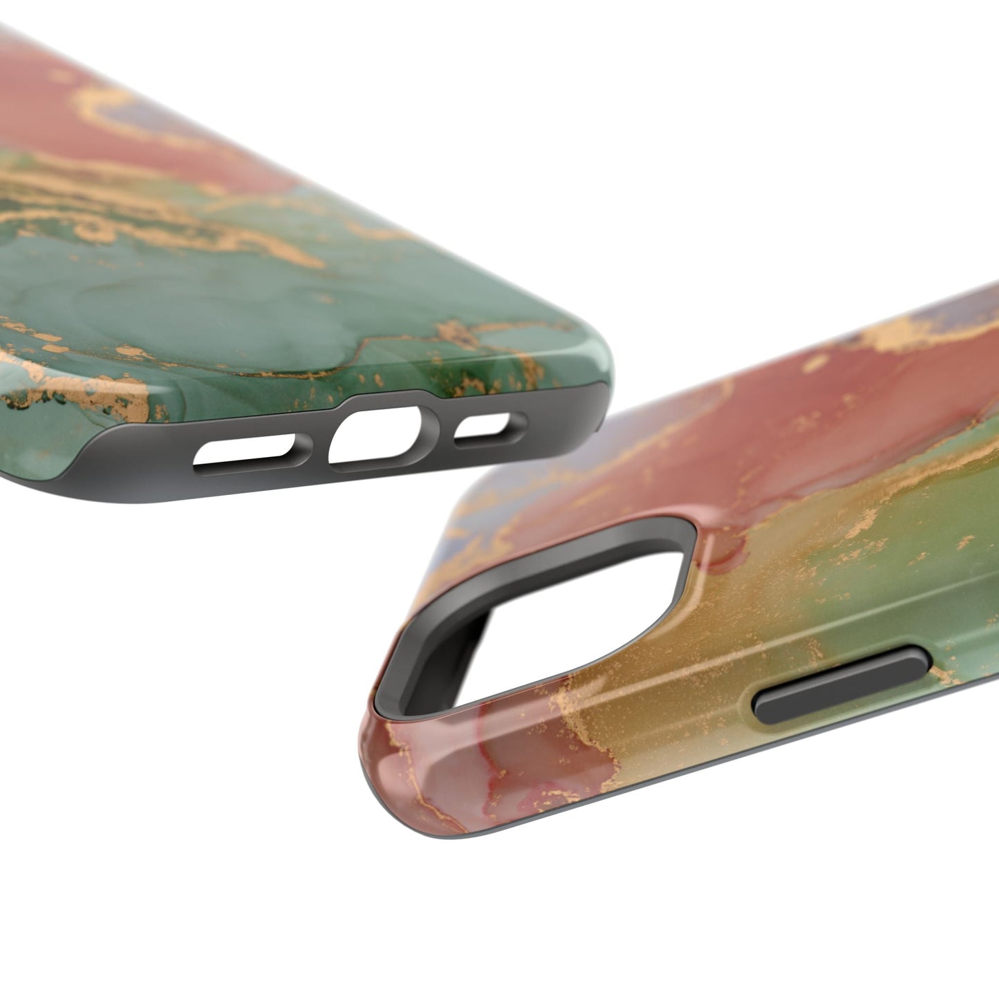 Emerald Orange Marble MagSafe Case - Green Marble with Luxe Gold Swirls for iPhone - BOGO Cases