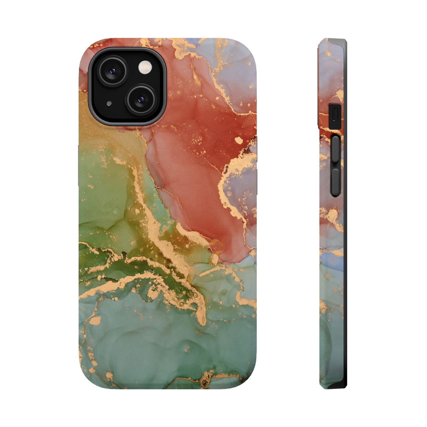 Emerald Orange Marble MagSafe Case - Green Marble with Luxe Gold Swirls for iPhone - BOGO Cases