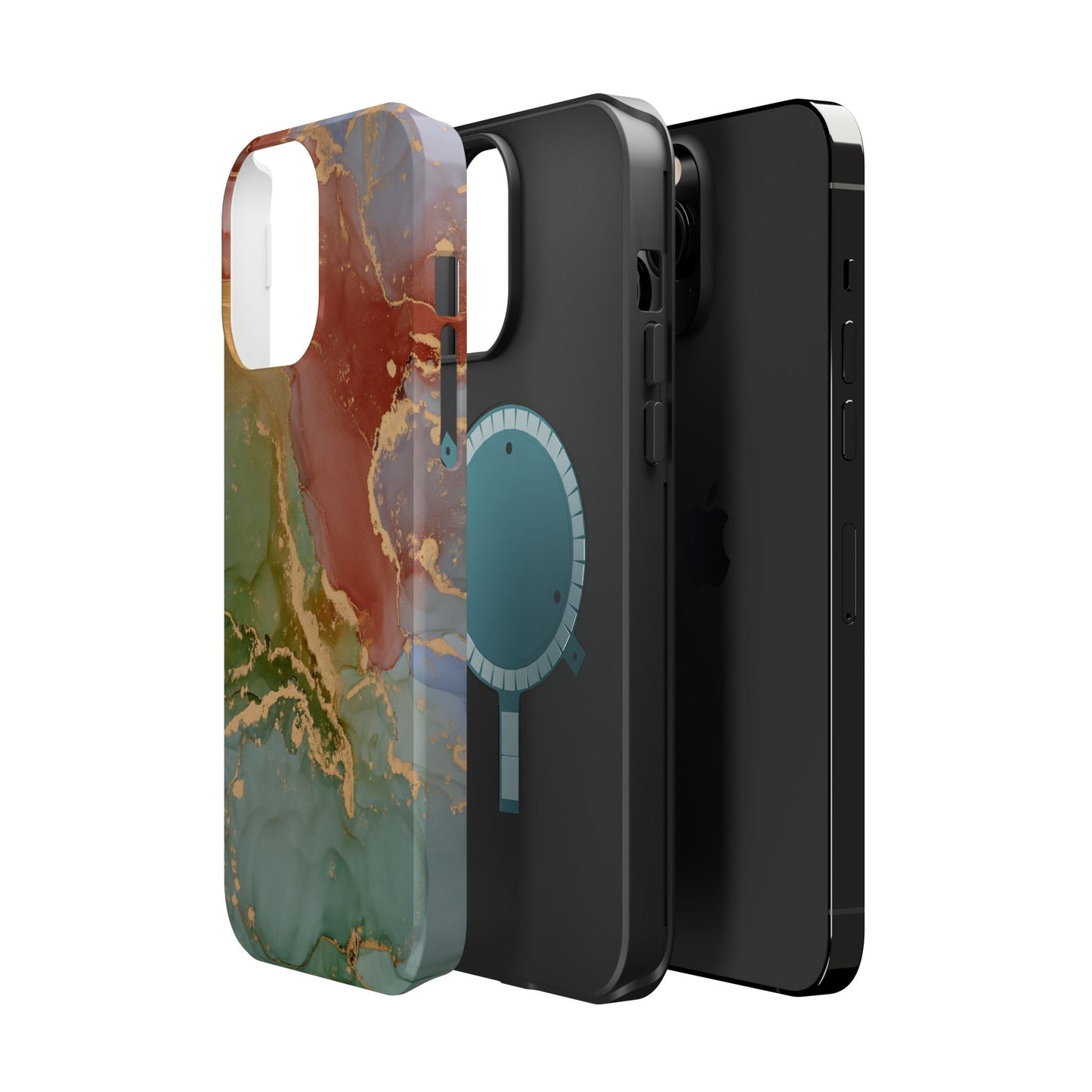 Emerald Orange Marble MagSafe Case - Green Marble with Luxe Gold Swirls for iPhone - BOGO Cases