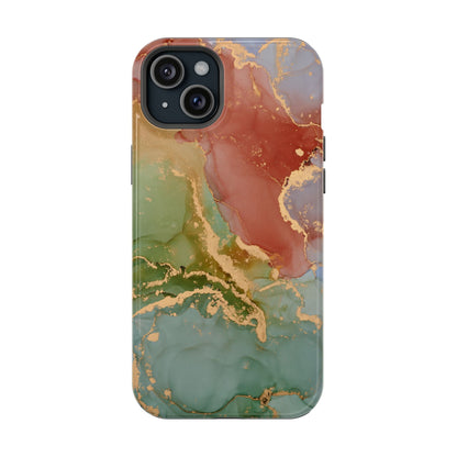 Emerald Orange Marble MagSafe Case - Green Marble with Luxe Gold Swirls for iPhone - BOGO Cases