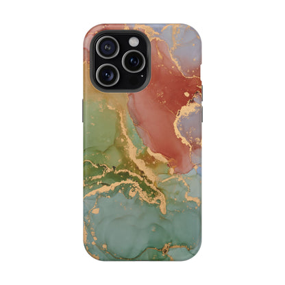 Emerald Orange Marble MagSafe Case - Green Marble with Luxe Gold Swirls for iPhone - BOGO Cases