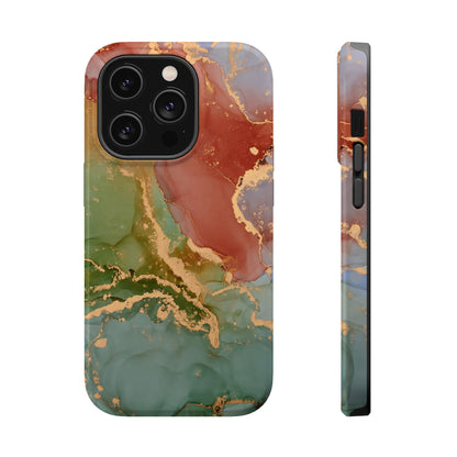 Emerald Orange Marble MagSafe Case - Green Marble with Luxe Gold Swirls for iPhone - BOGO Cases