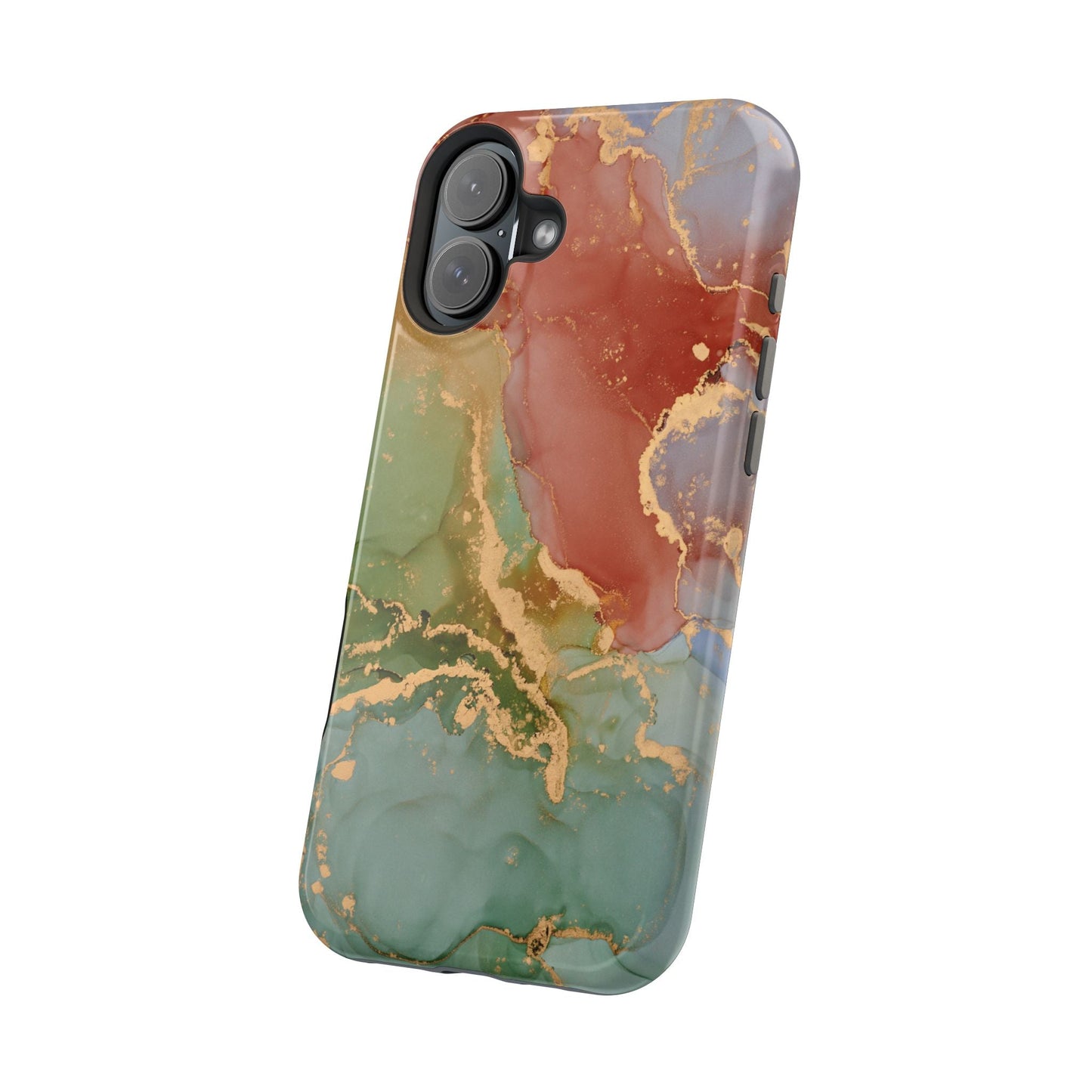 Emerald Orange Marble MagSafe Case - Green Marble with Luxe Gold Swirls for iPhone - BOGO Cases