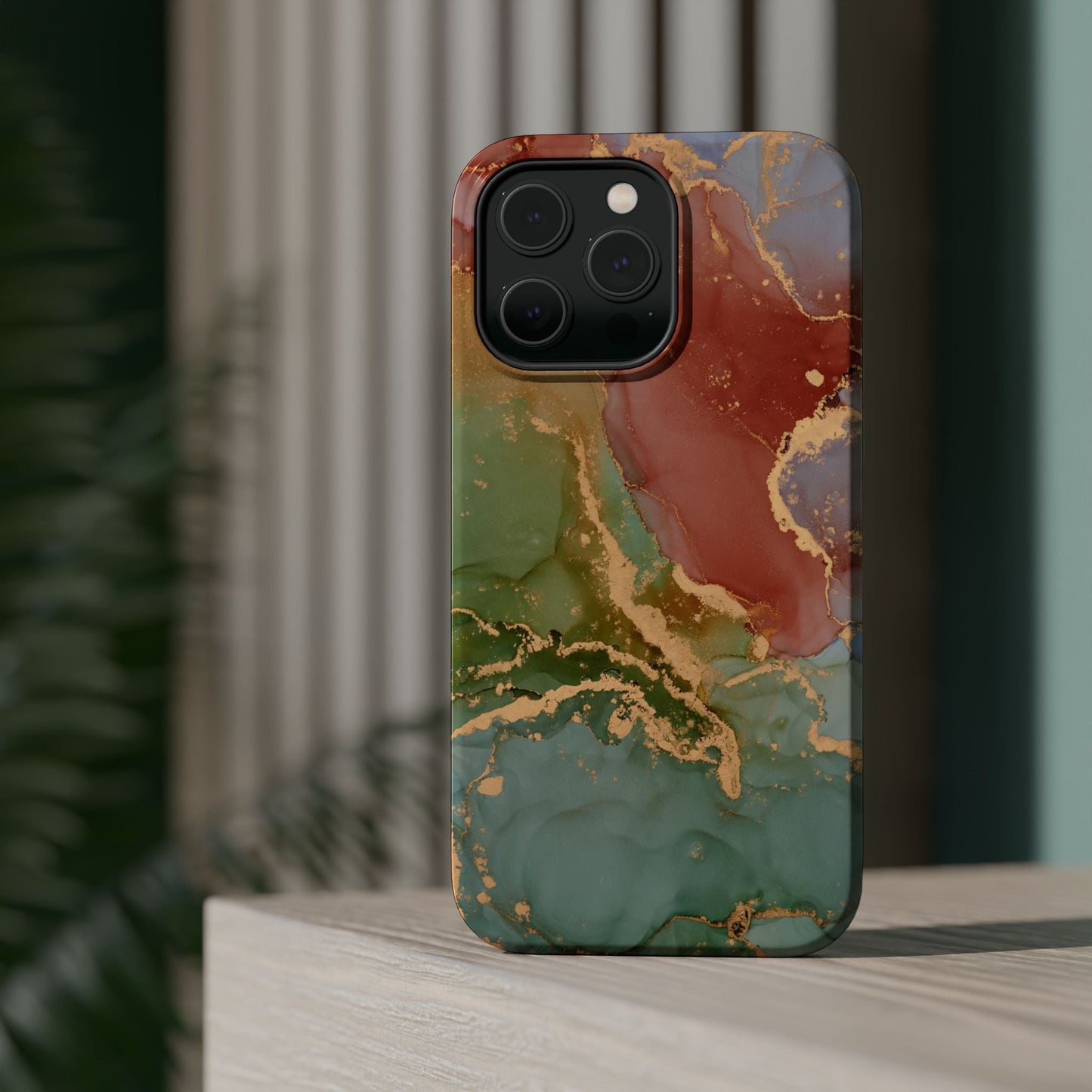 Emerald Orange Marble MagSafe Case - Green Marble with Luxe Gold Swirls for iPhone - BOGO Cases