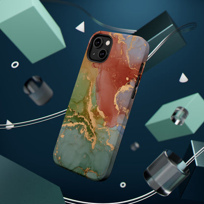 Emerald Orange Marble MagSafe Case - Green Marble with Luxe Gold Swirls for iPhone - BOGO Cases