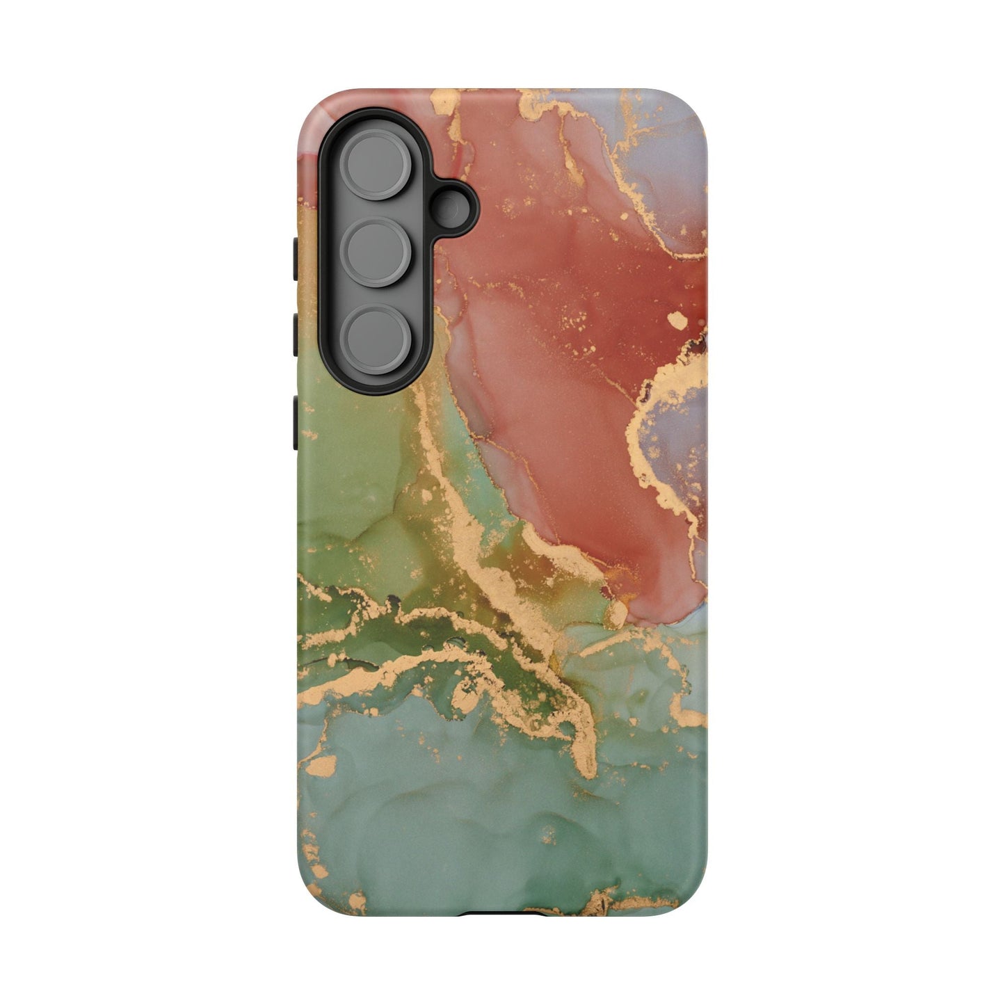 Emerald Orange Marble Samsung Galaxy Case - Green Marble Case with Luxe Gold Swirls - BOGO Cases