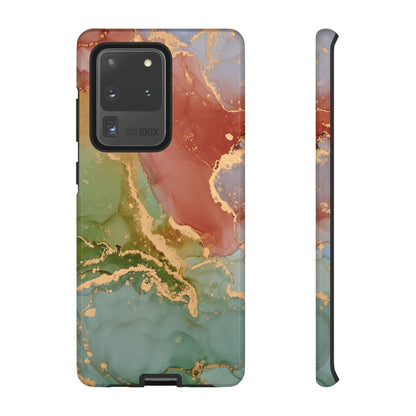Emerald Orange Marble Samsung Galaxy Case - Green Marble Case with Luxe Gold Swirls - BOGO Cases