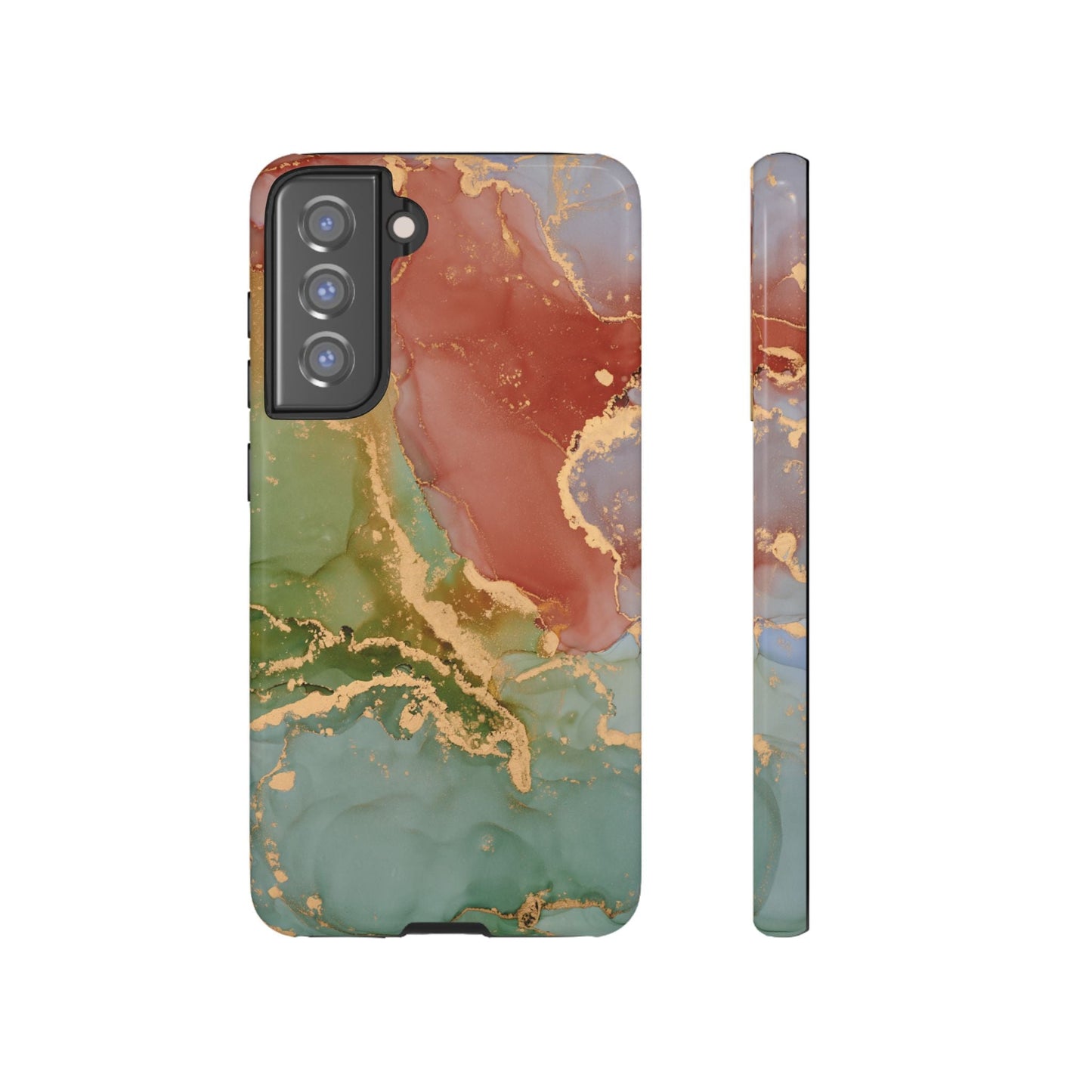 Emerald Orange Marble Samsung Galaxy Case - Green Marble Case with Luxe Gold Swirls - BOGO Cases