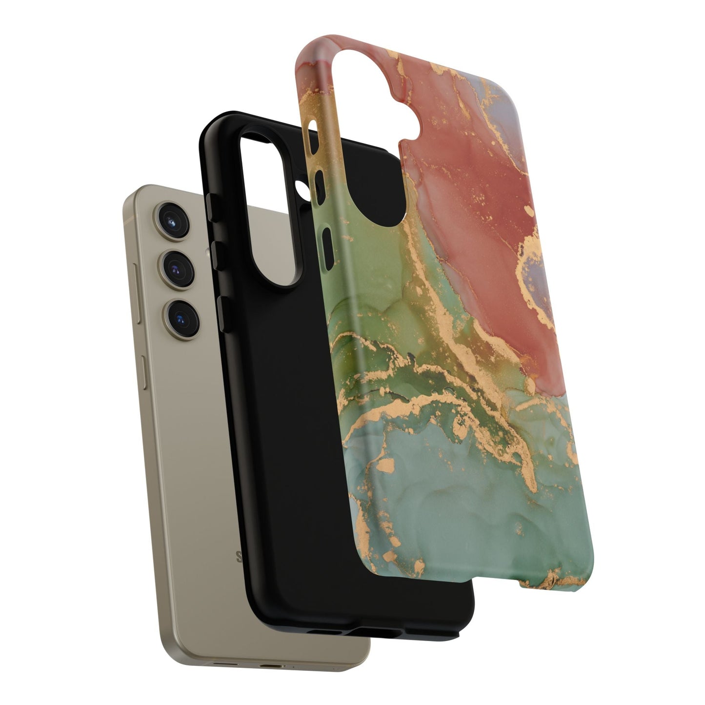 Emerald Orange Marble Samsung Galaxy Case - Green Marble Case with Luxe Gold Swirls - BOGO Cases