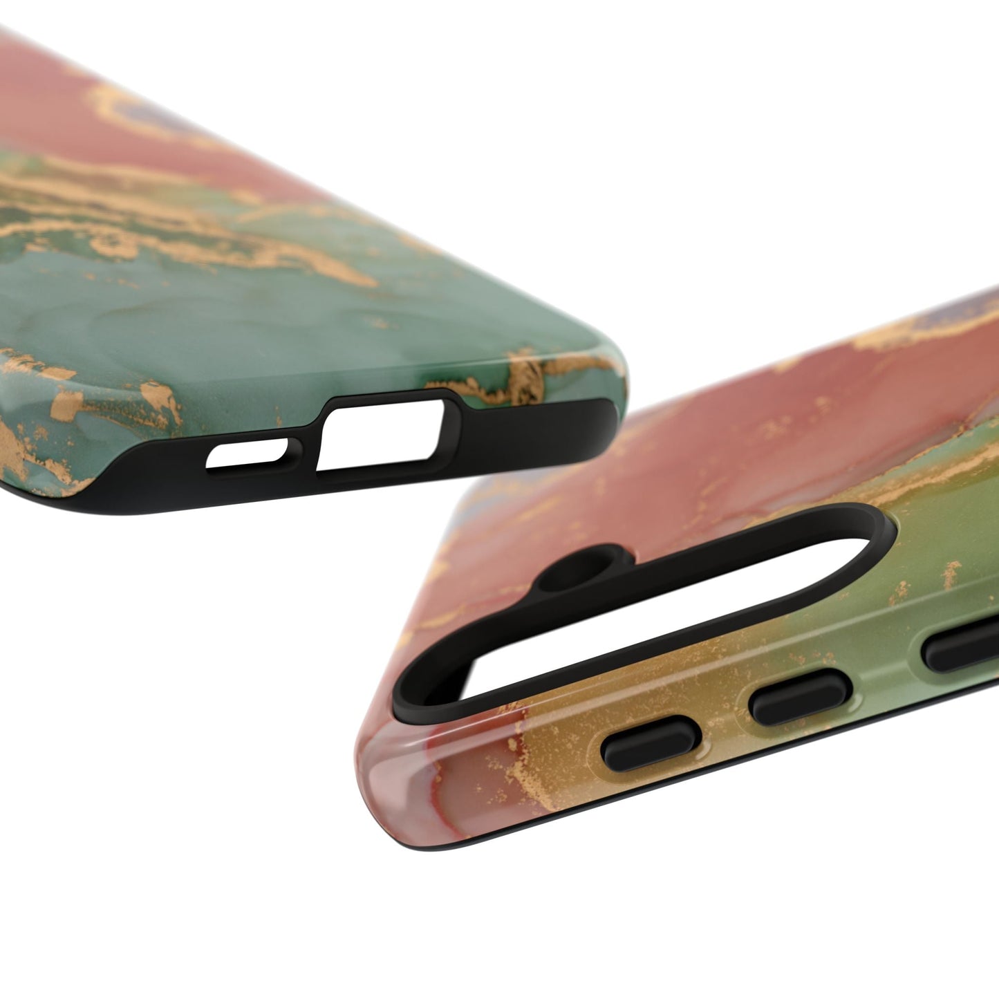 Emerald Orange Marble Samsung Galaxy Case - Green Marble Case with Luxe Gold Swirls - BOGO Cases