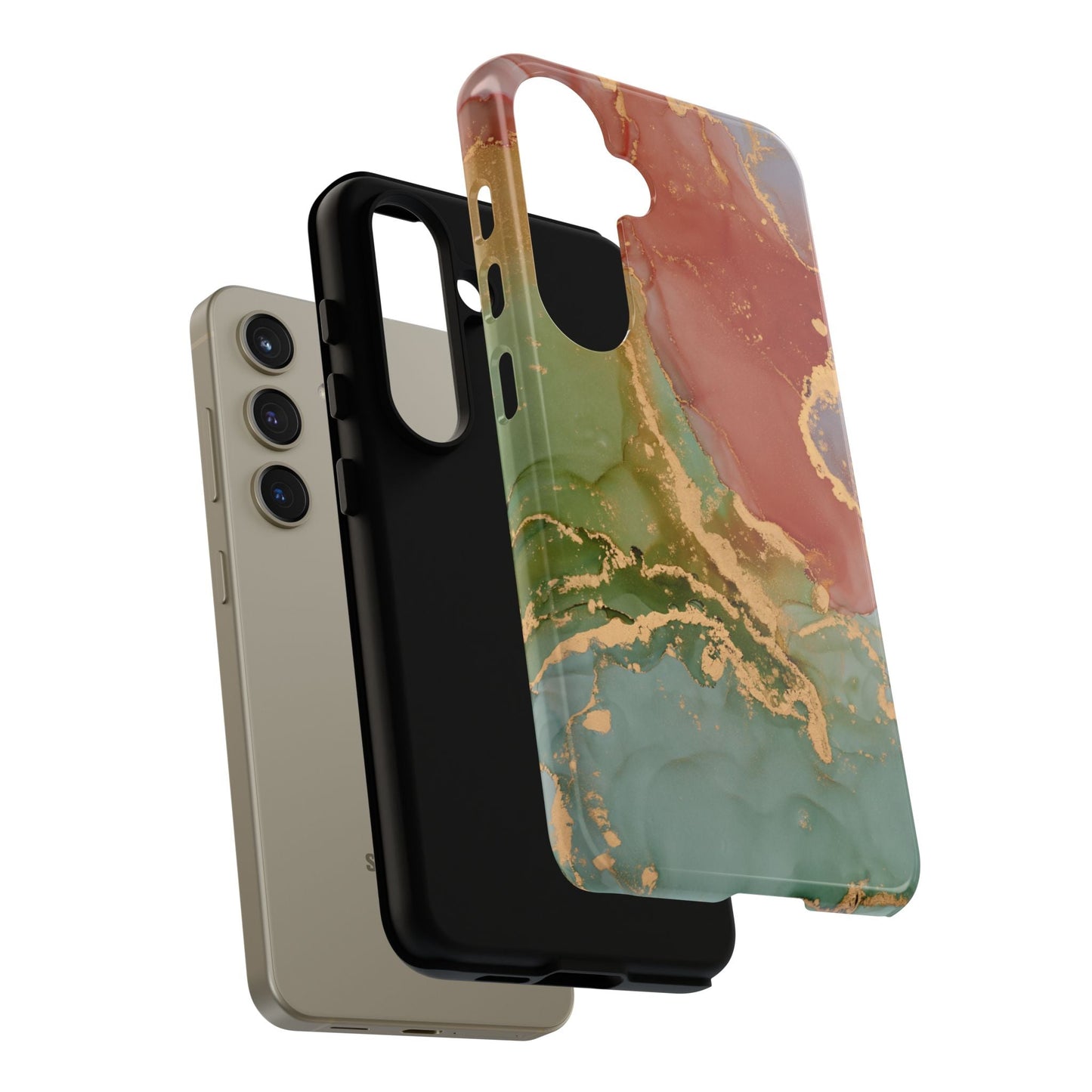 Emerald Orange Marble Samsung Galaxy Case - Green Marble Case with Luxe Gold Swirls - BOGO Cases