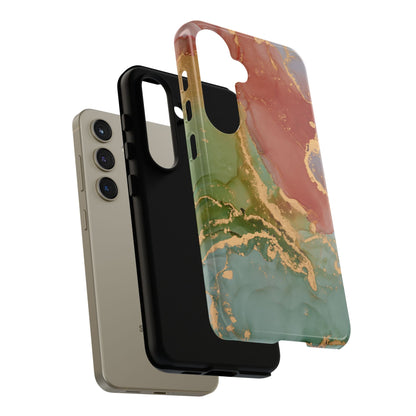 Emerald Orange Marble Samsung Galaxy Case - Green Marble Case with Luxe Gold Swirls - BOGO Cases