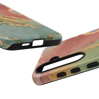 Emerald Orange Marble Samsung Galaxy Case - Green Marble Case with Luxe Gold Swirls - BOGO Cases