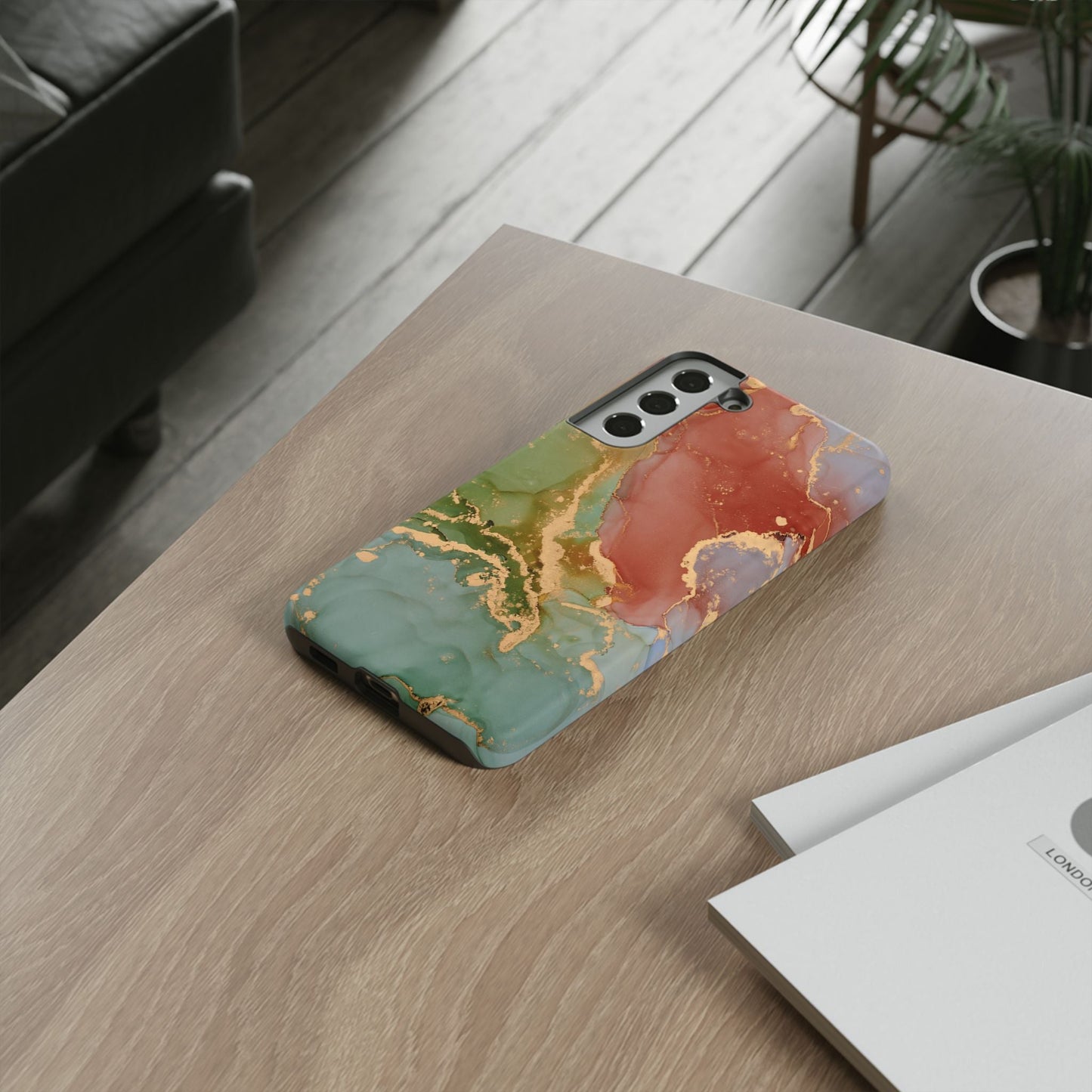 Emerald Orange Marble Samsung Galaxy Case - Green Marble Case with Luxe Gold Swirls - BOGO Cases