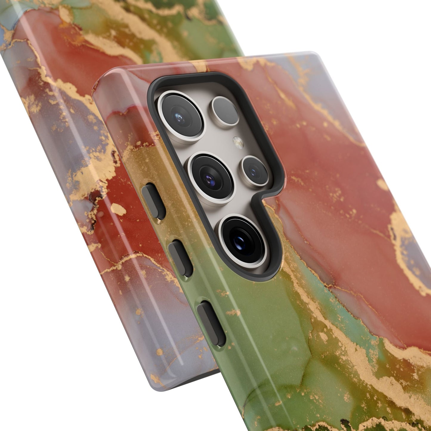 Emerald Orange Marble Samsung Galaxy Case - Green Marble Case with Luxe Gold Swirls - BOGO Cases