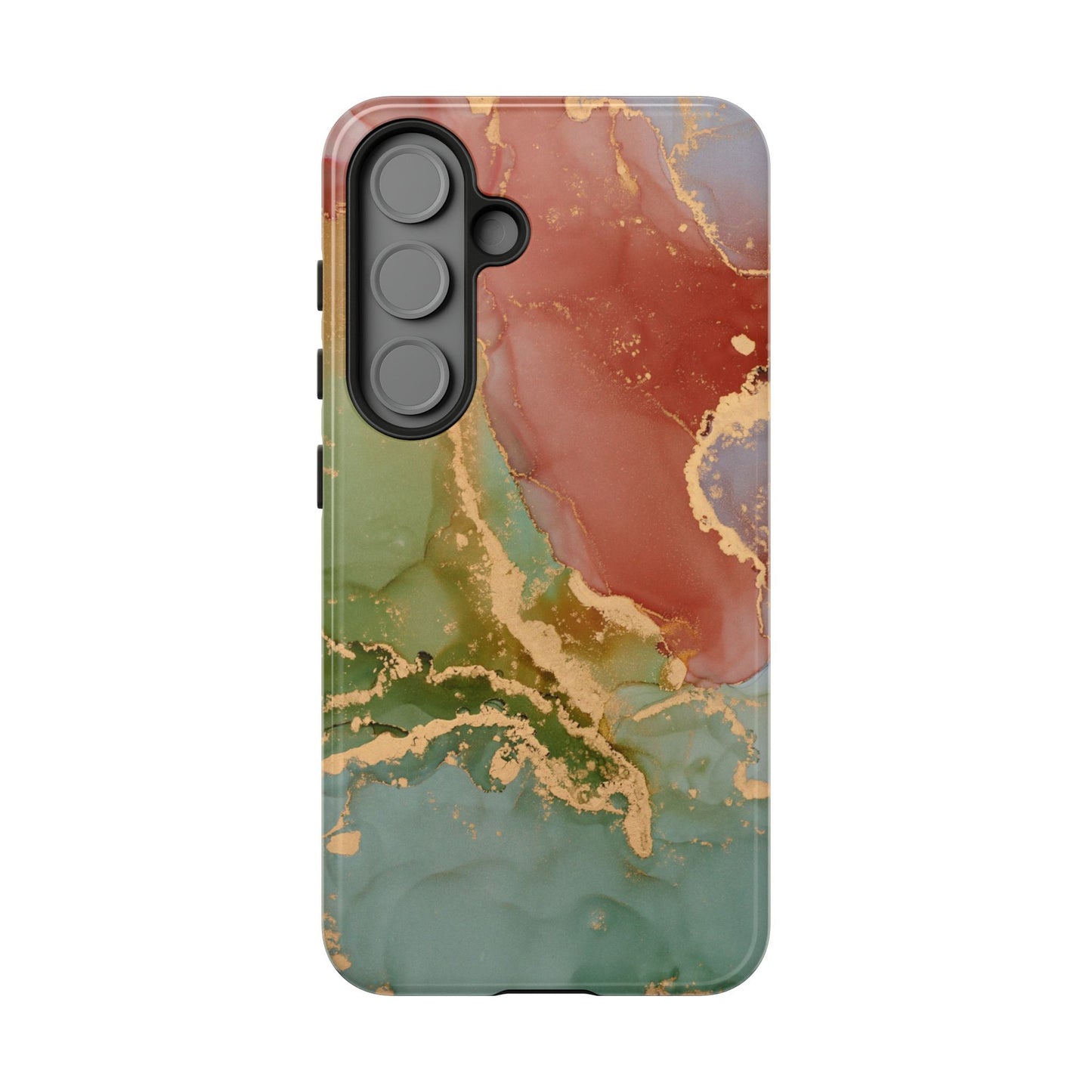 Emerald Orange Marble Samsung Galaxy Case - Green Marble Case with Luxe Gold Swirls - BOGO Cases