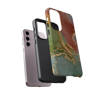 Emerald Orange Marble Samsung Galaxy Case - Green Marble Case with Luxe Gold Swirls - BOGO Cases