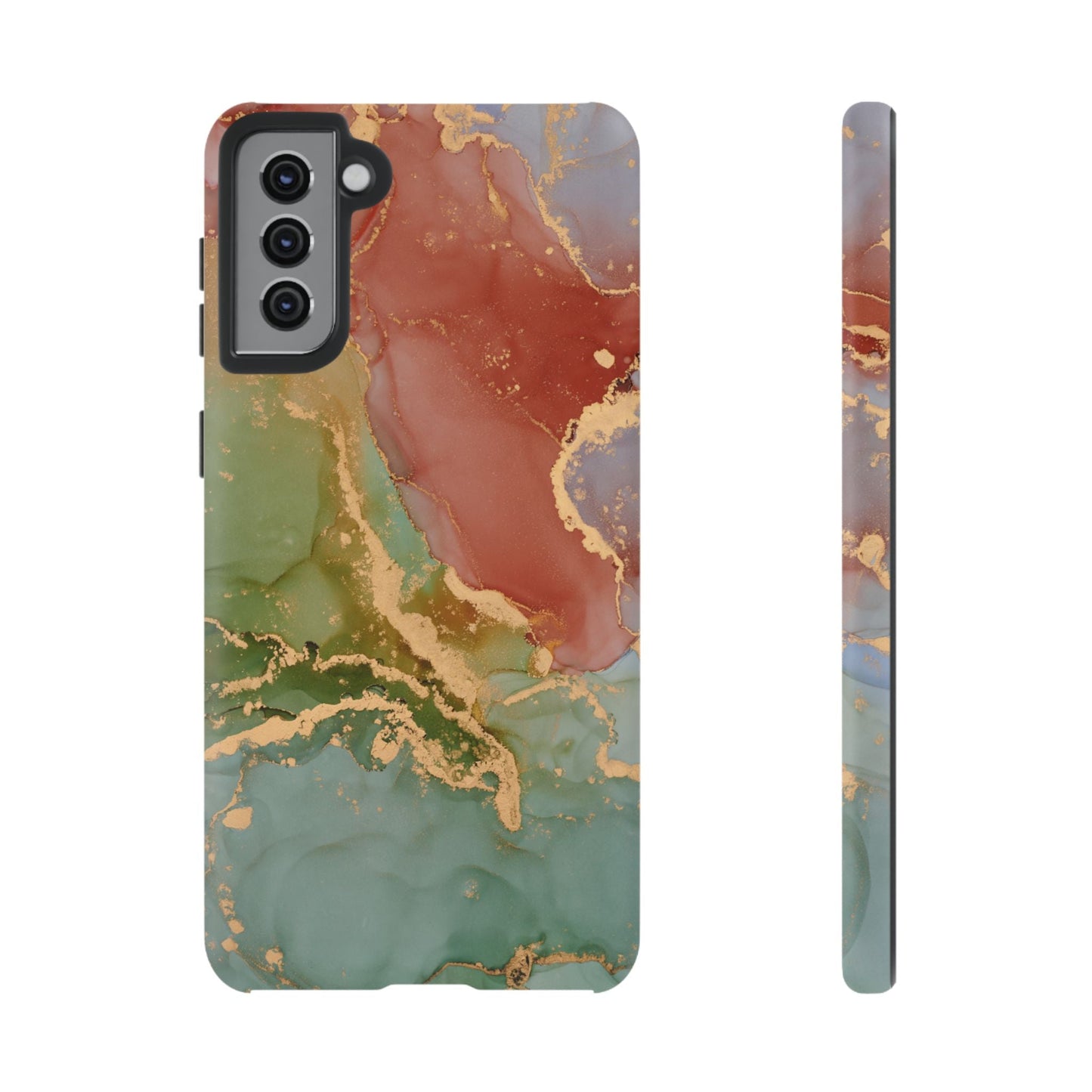 Emerald Orange Marble Samsung Galaxy Case - Green Marble Case with Luxe Gold Swirls - BOGO Cases