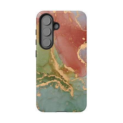Emerald Orange Marble Samsung Galaxy Case - Green Marble Case with Luxe Gold Swirls - BOGO Cases