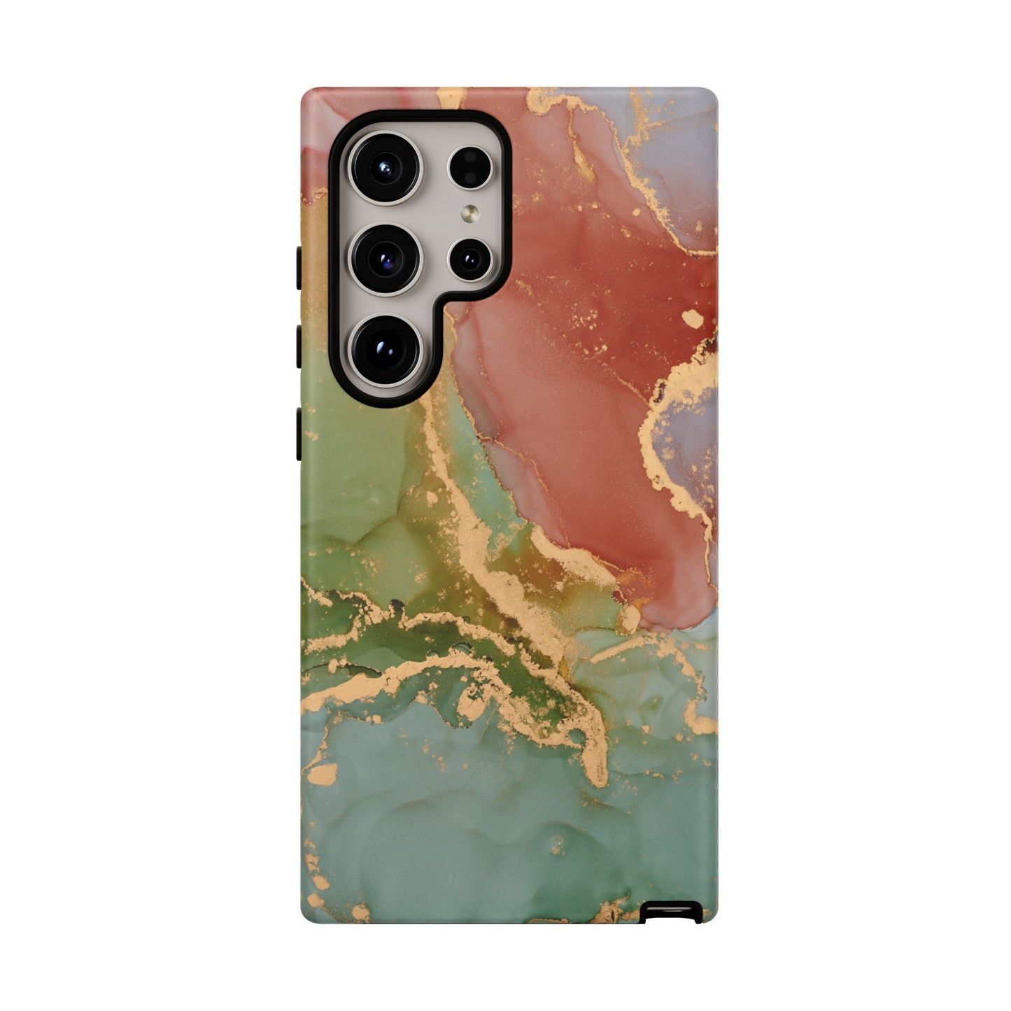 Emerald Orange Marble Samsung Galaxy Case - Green Marble Case with Luxe Gold Swirls - BOGO Cases