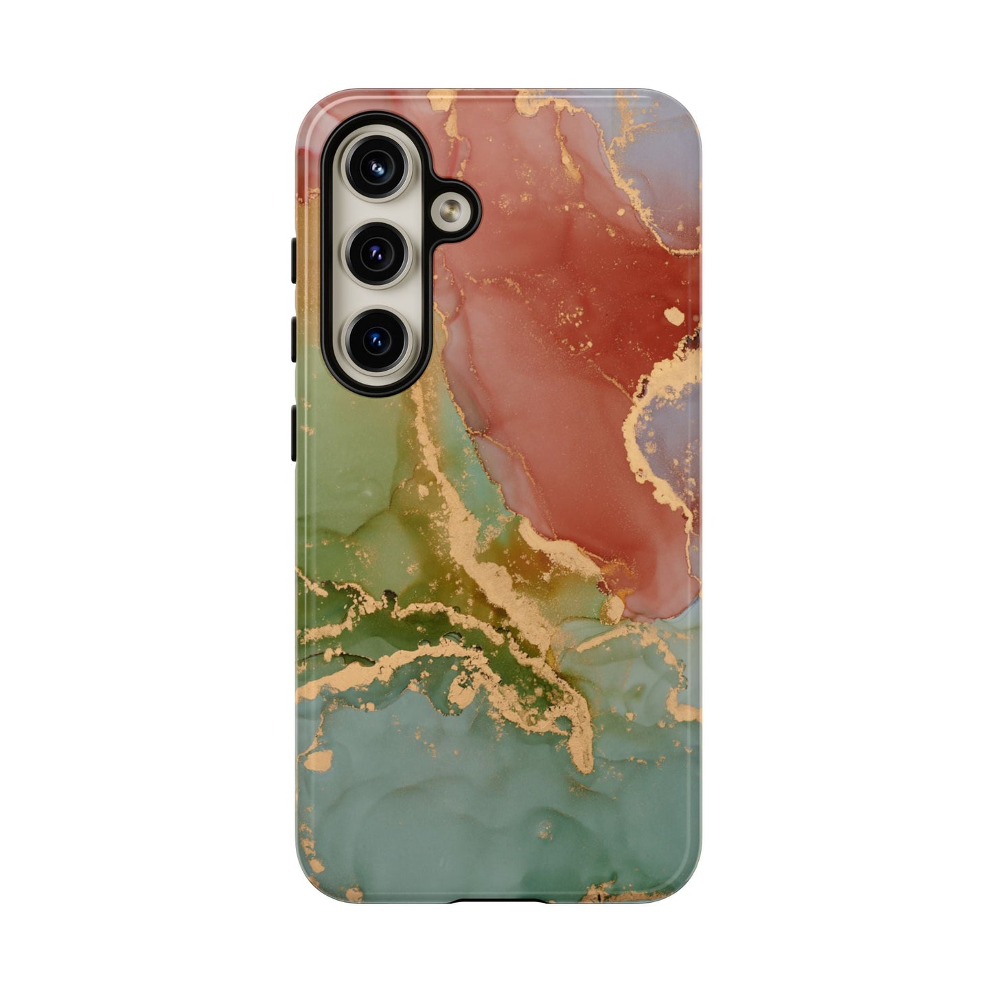 Emerald Orange Marble Samsung Galaxy Case - Green Marble Case with Luxe Gold Swirls - BOGO Cases