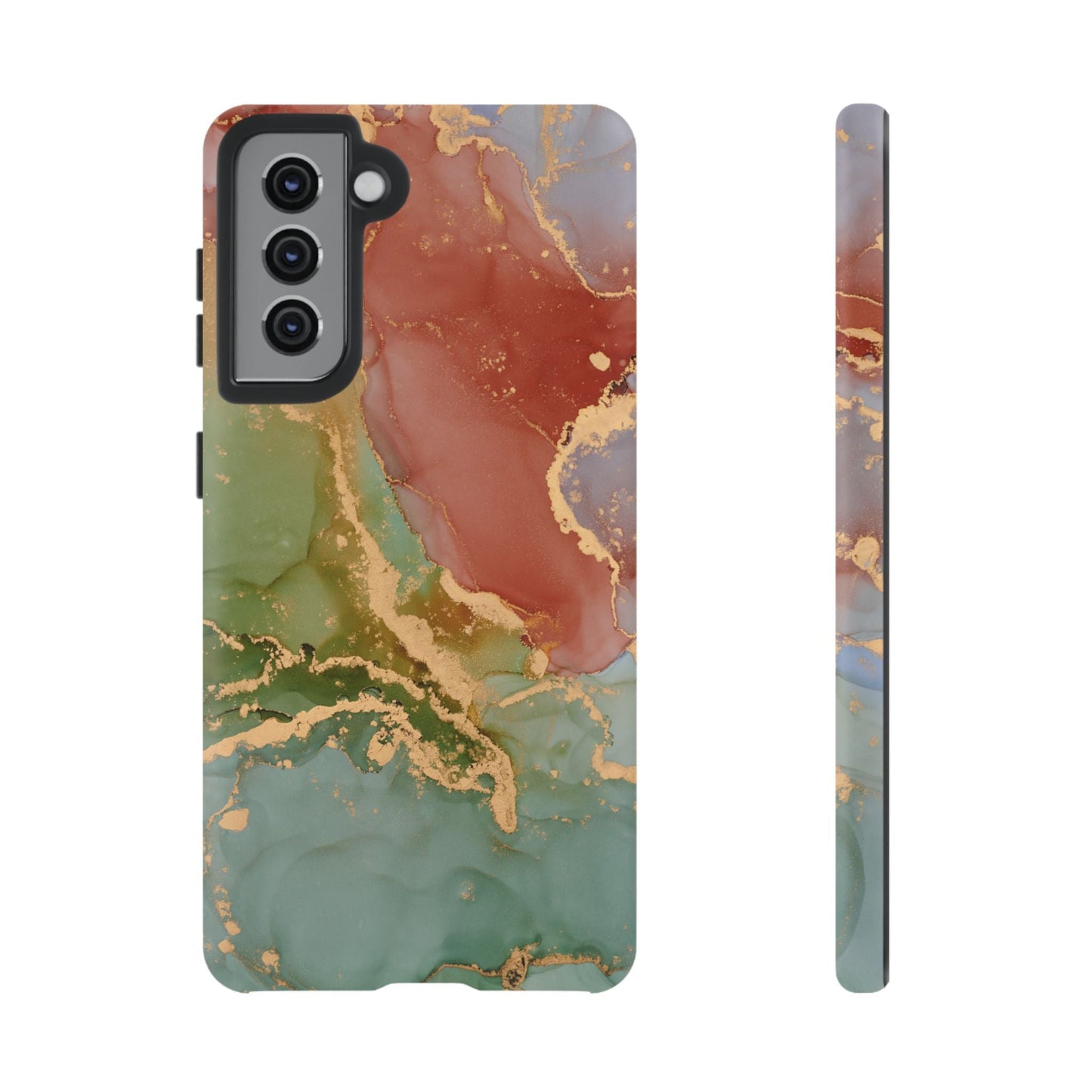 Emerald Orange Marble Samsung Galaxy Case - Green Marble Case with Luxe Gold Swirls - BOGO Cases
