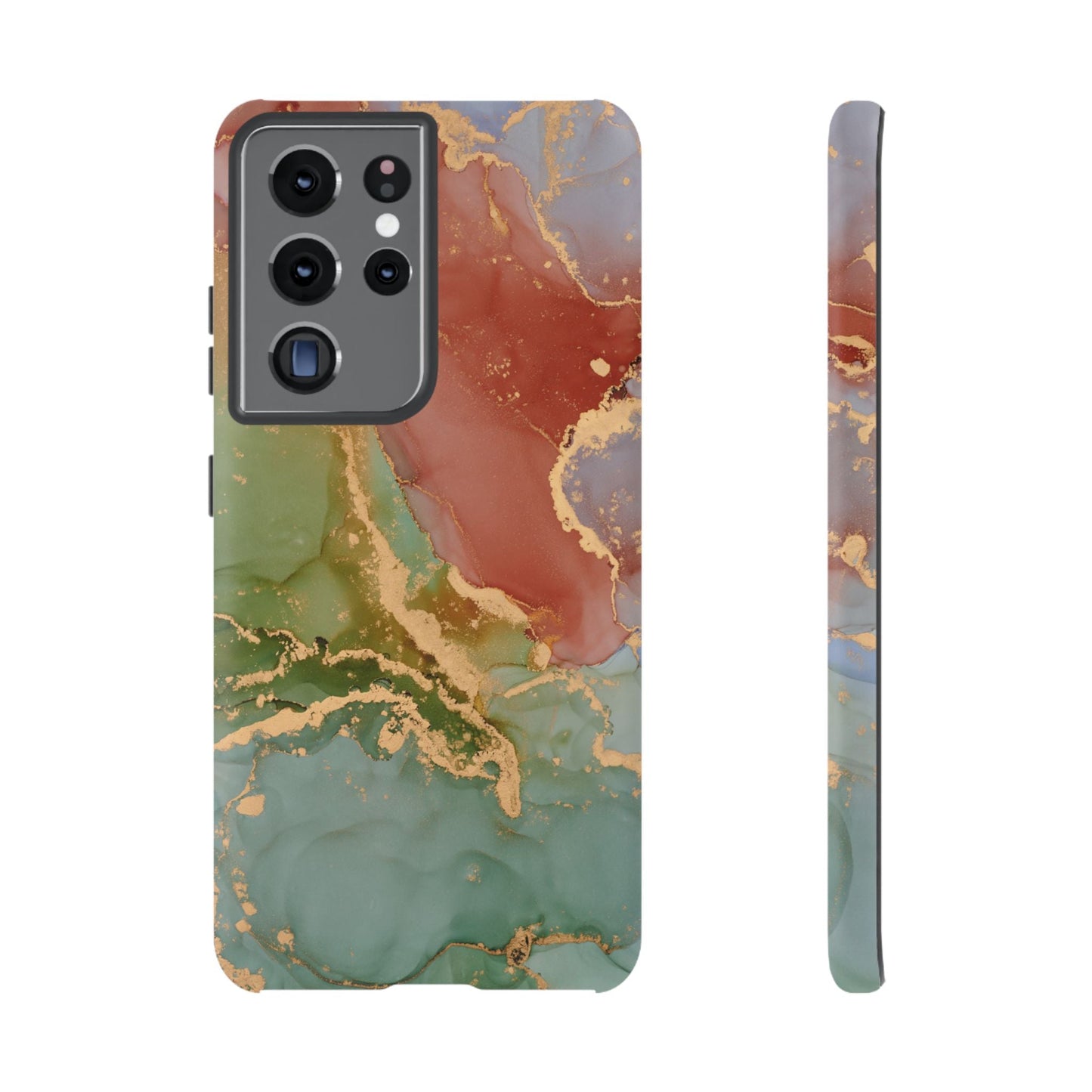 Emerald Orange Marble Samsung Galaxy Case - Green Marble Case with Luxe Gold Swirls - BOGO Cases