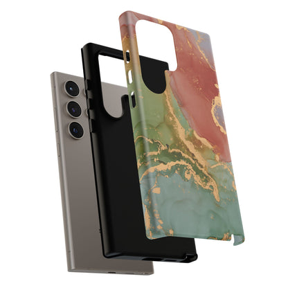 Emerald Orange Marble Samsung Galaxy Case - Green Marble Case with Luxe Gold Swirls - BOGO Cases