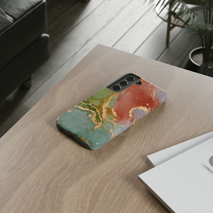 Emerald Orange Marble Samsung Galaxy Case - Green Marble Case with Luxe Gold Swirls - BOGO Cases