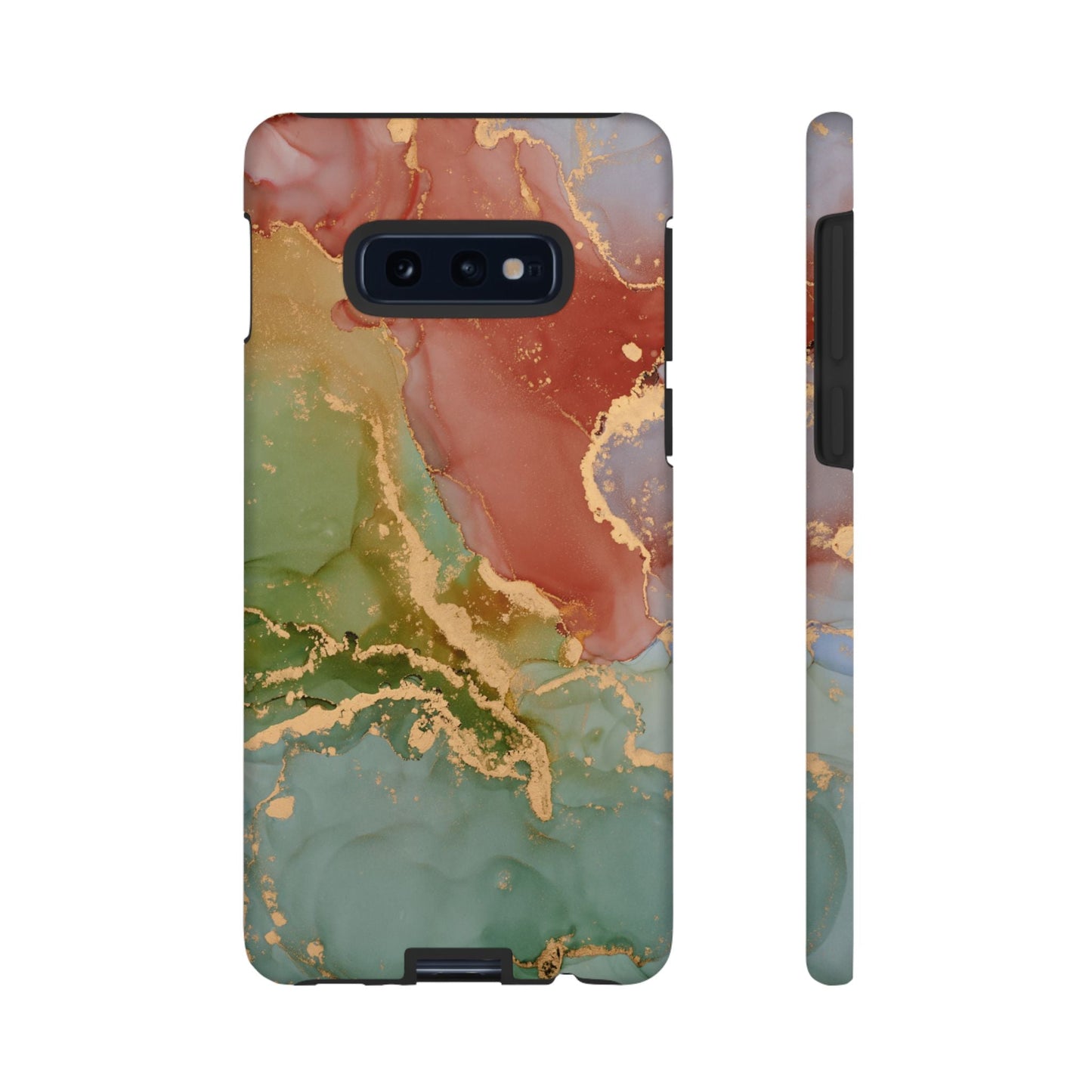 Emerald Orange Marble Samsung Galaxy Case - Green Marble Case with Luxe Gold Swirls - BOGO Cases