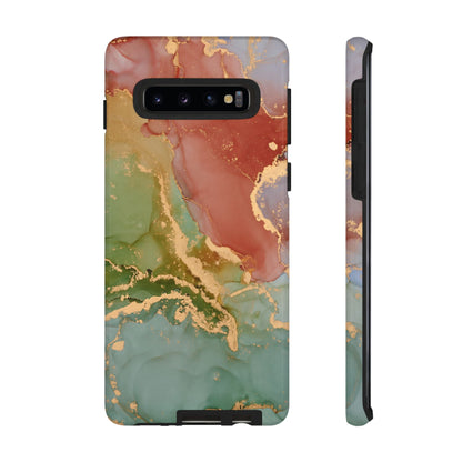 Emerald Orange Marble Samsung Galaxy Case - Green Marble Case with Luxe Gold Swirls - BOGO Cases