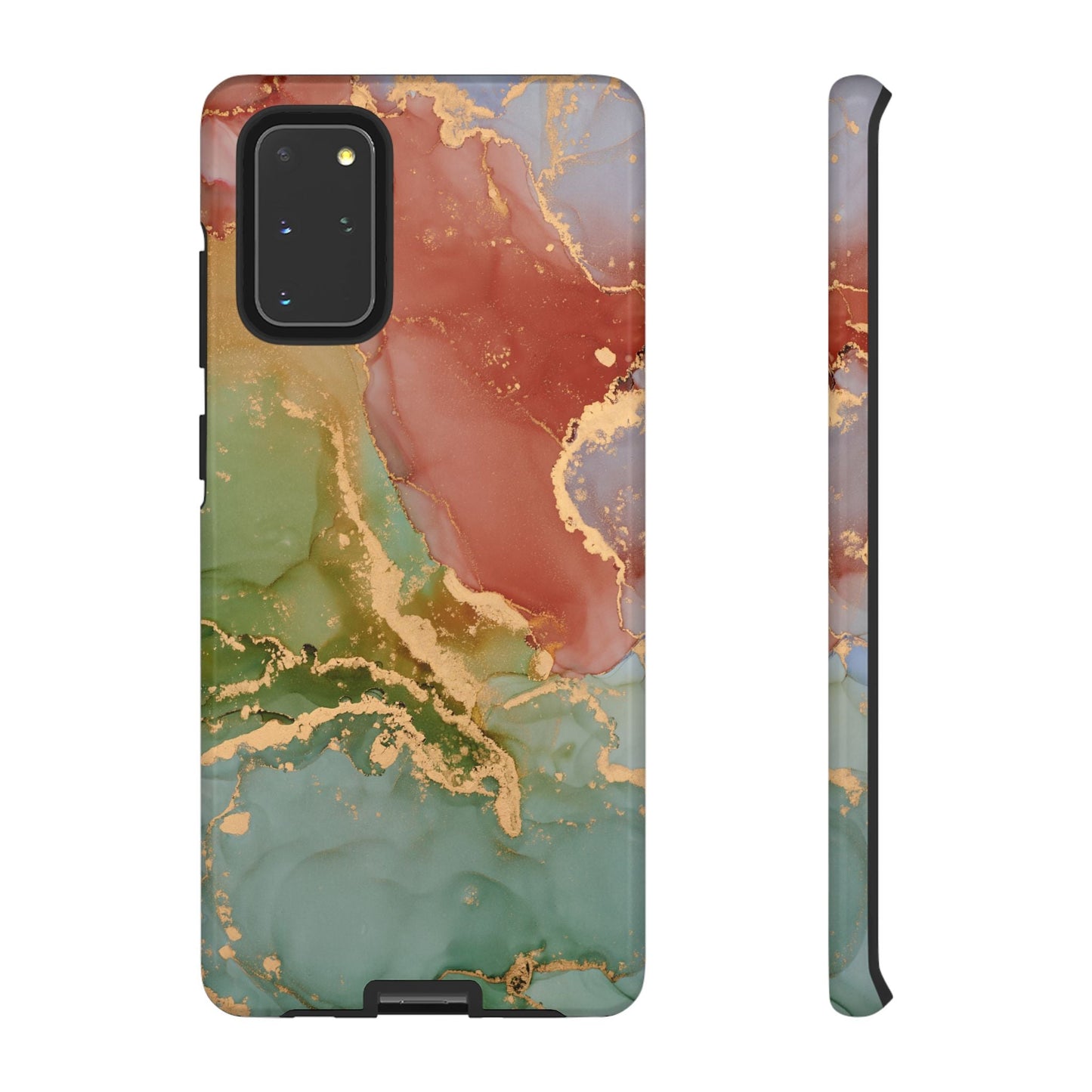 Emerald Orange Marble Samsung Galaxy Case - Green Marble Case with Luxe Gold Swirls - BOGO Cases