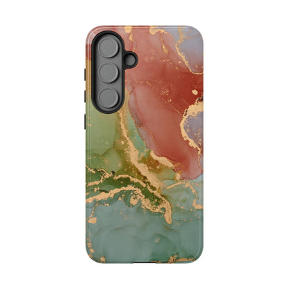 Emerald Orange Marble Samsung Galaxy Case - Green Marble Case with Luxe Gold Swirls - BOGO Cases