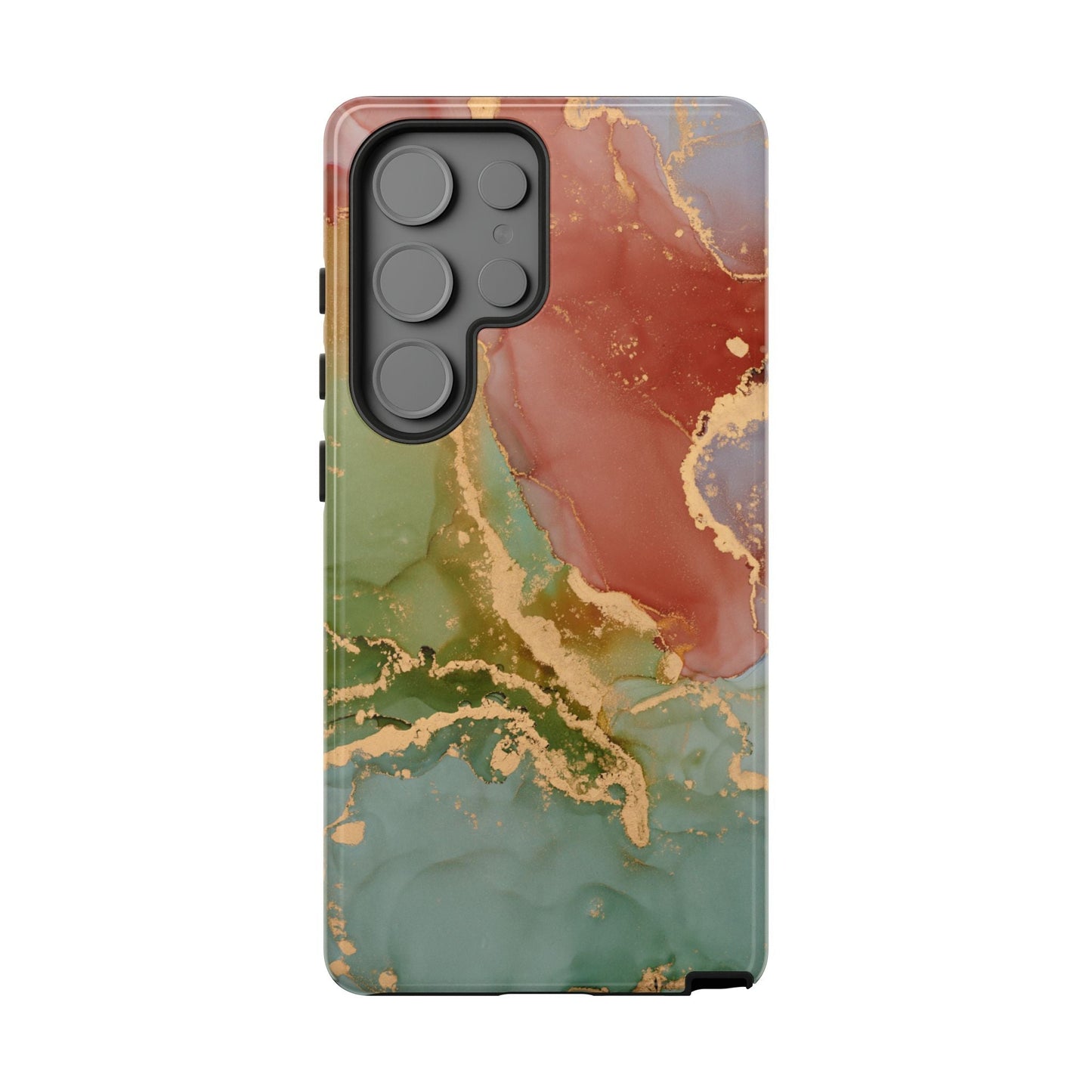 Emerald Orange Marble Samsung Galaxy Case - Green Marble Case with Luxe Gold Swirls - BOGO Cases