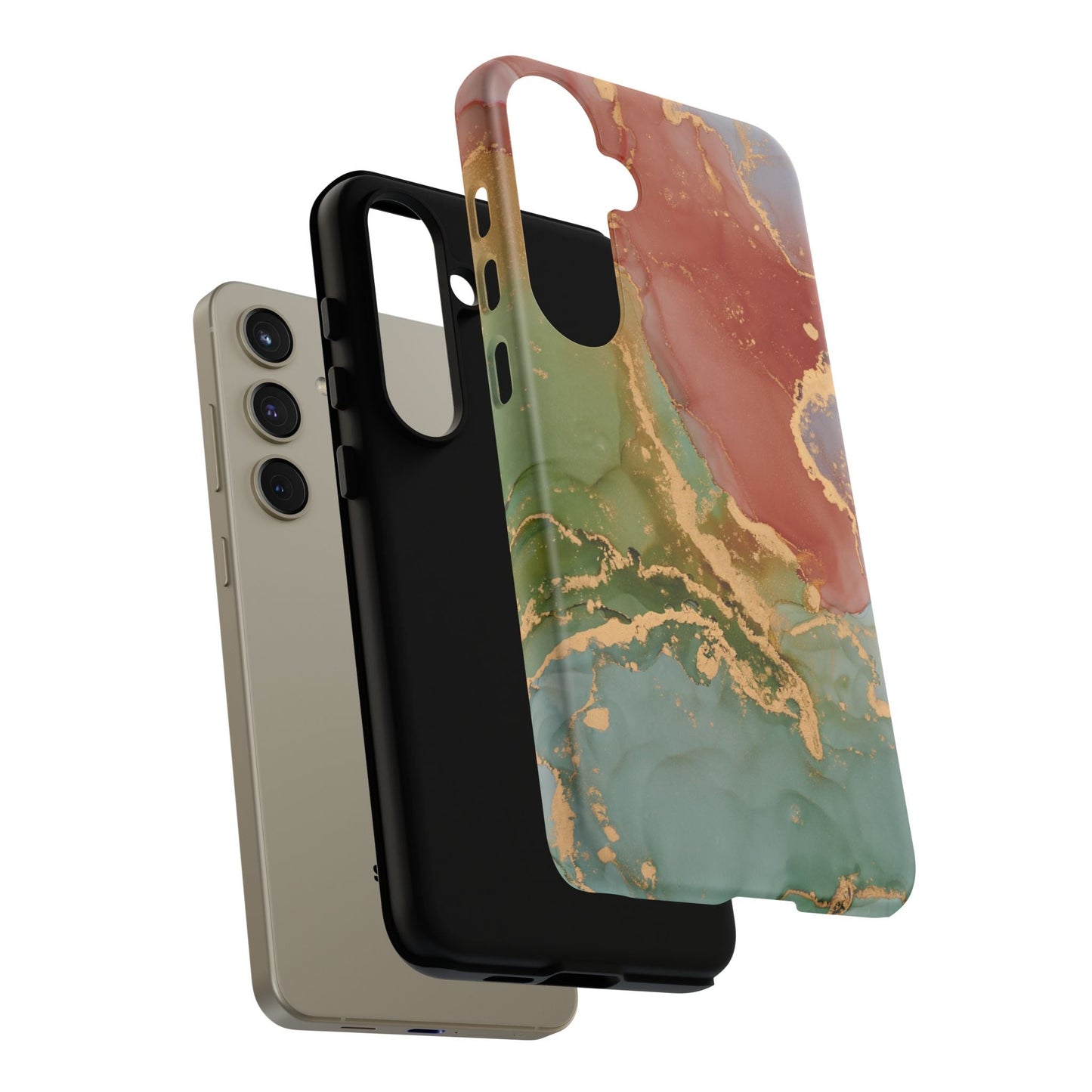 Emerald Orange Marble Samsung Galaxy Case - Green Marble Case with Luxe Gold Swirls - BOGO Cases