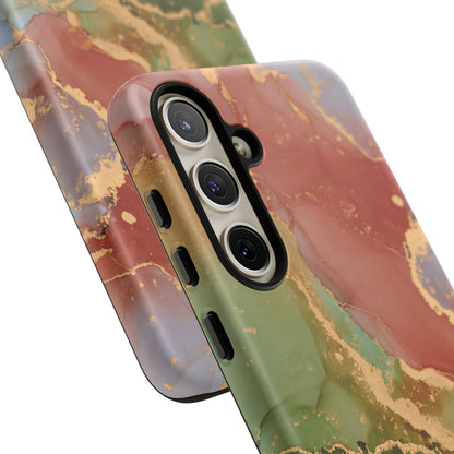 Emerald Orange Marble Samsung Galaxy Case - Green Marble Case with Luxe Gold Swirls - BOGO Cases