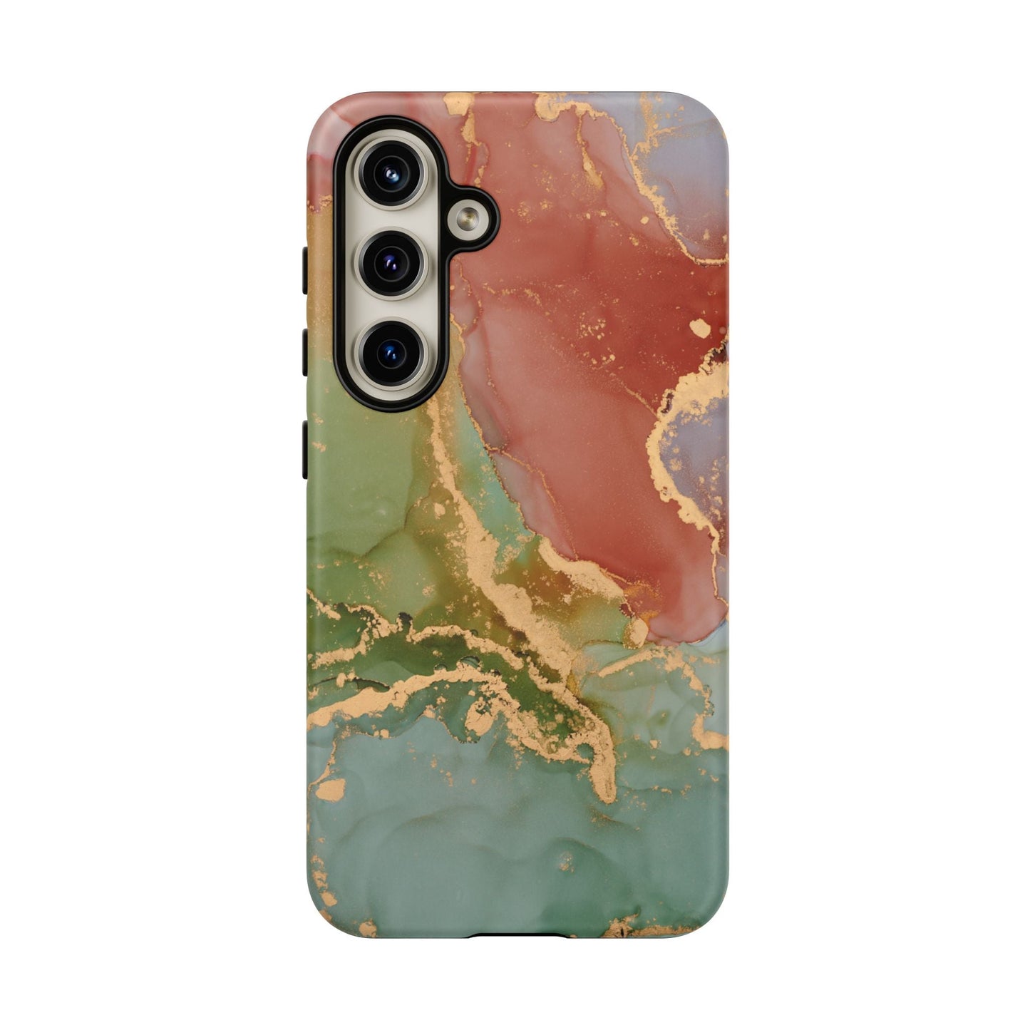 Emerald Orange Marble Samsung Galaxy Case - Green Marble Case with Luxe Gold Swirls - BOGO Cases