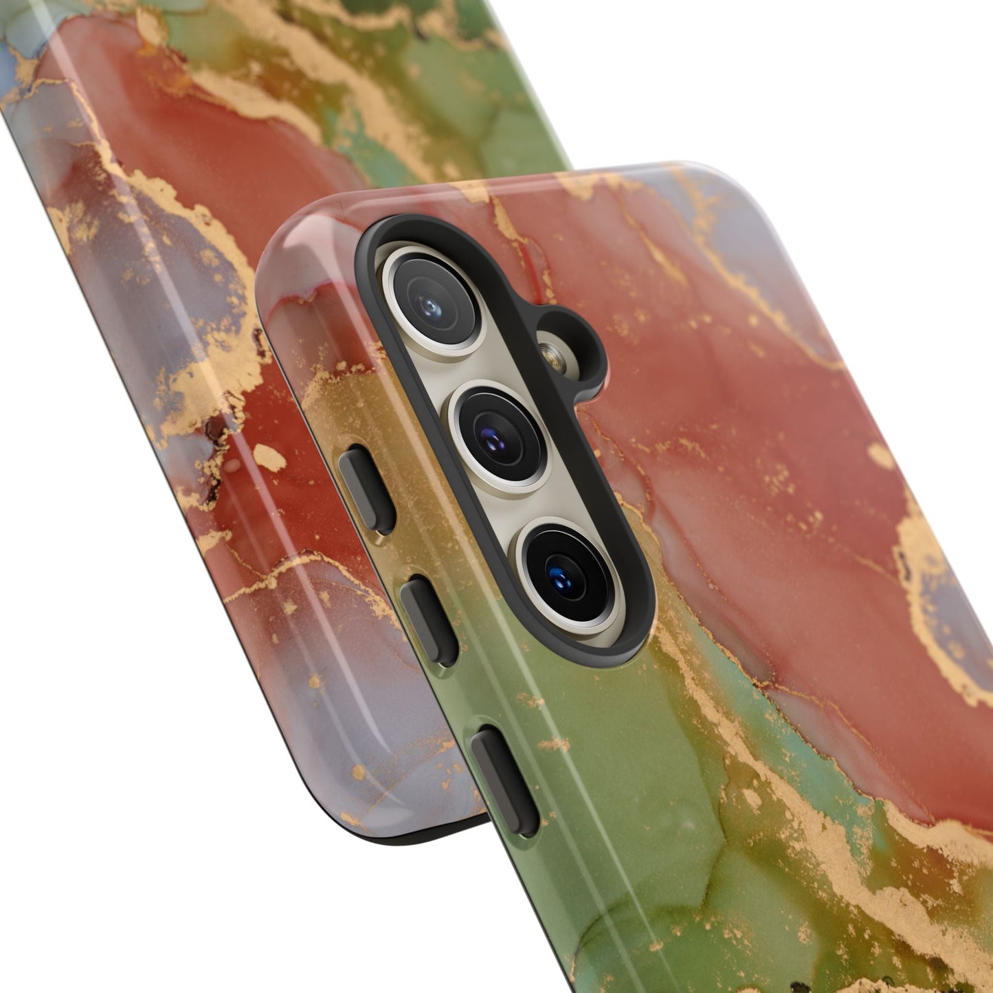 Emerald Orange Marble Samsung Galaxy Case - Green Marble Case with Luxe Gold Swirls - BOGO Cases