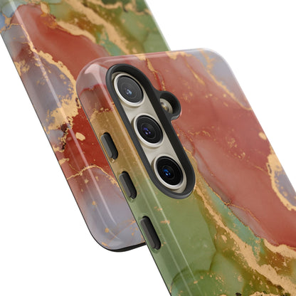 Emerald Orange Marble Samsung Galaxy Case - Green Marble Case with Luxe Gold Swirls - BOGO Cases