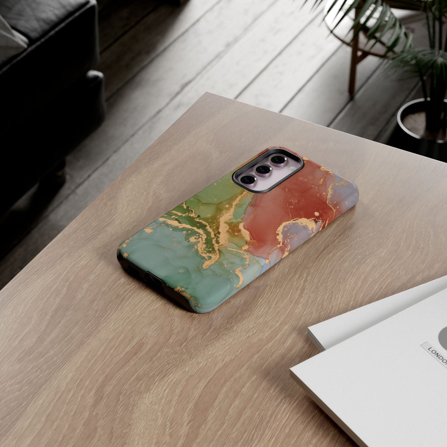 Emerald Orange Marble Samsung Galaxy Case - Green Marble Case with Luxe Gold Swirls - BOGO Cases