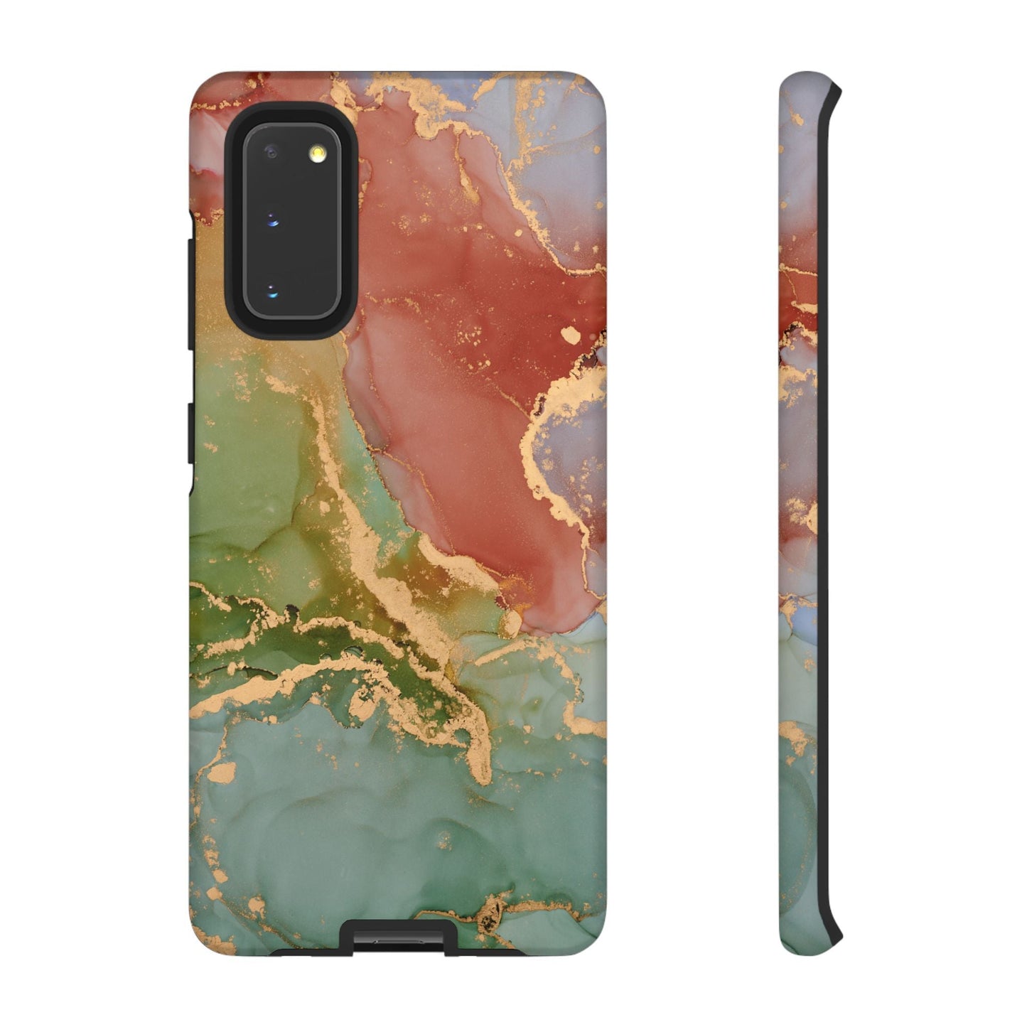 Emerald Orange Marble Samsung Galaxy Case - Green Marble Case with Luxe Gold Swirls - BOGO Cases