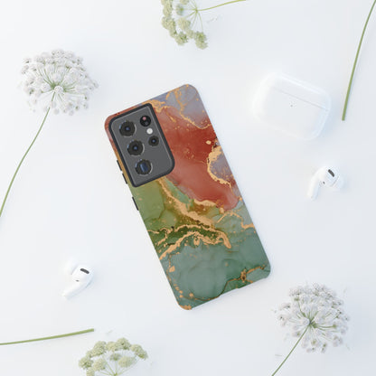 Emerald Orange Marble Samsung Galaxy Case - Green Marble Case with Luxe Gold Swirls - BOGO Cases