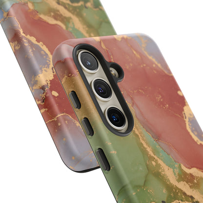 Emerald Orange Marble Samsung Galaxy Case - Green Marble Case with Luxe Gold Swirls - BOGO Cases