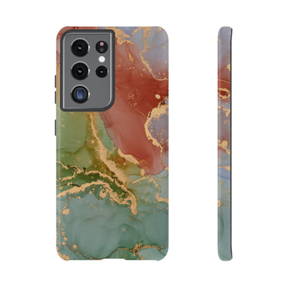 Emerald Orange Marble Samsung Galaxy Case - Green Marble Case with Luxe Gold Swirls - BOGO Cases