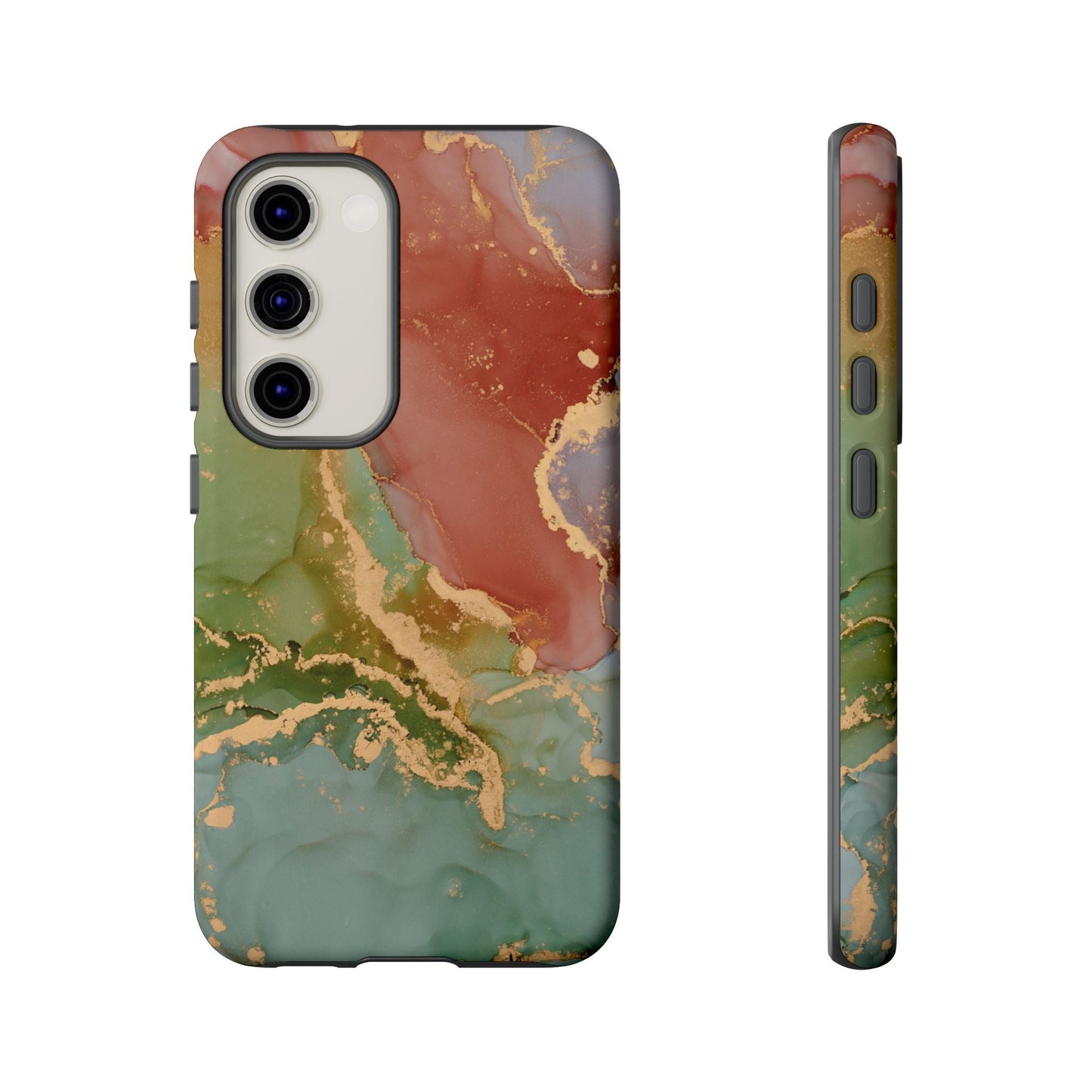 Emerald Orange Marble Samsung Galaxy Case - Green Marble Case with Luxe Gold Swirls - BOGO Cases